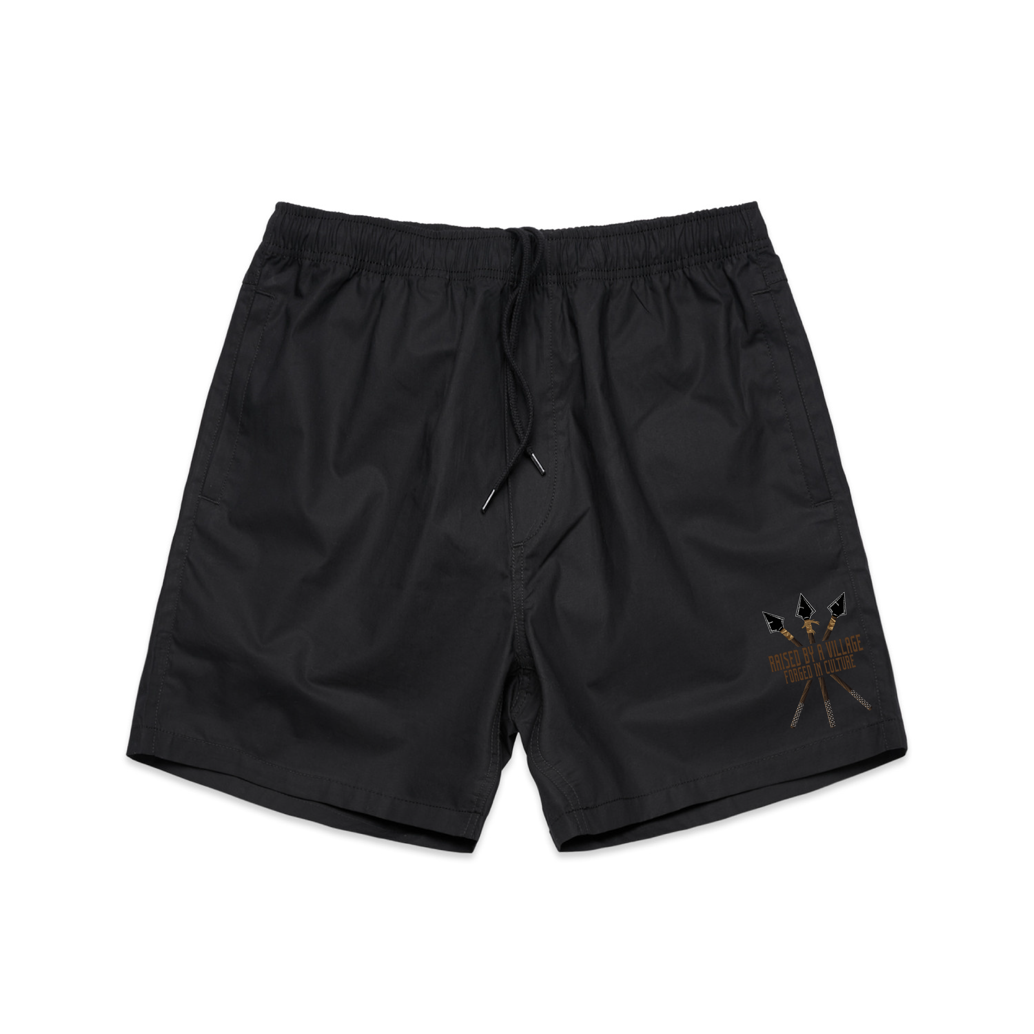 RAISED BY A VILLAGE BLACK SHORTS