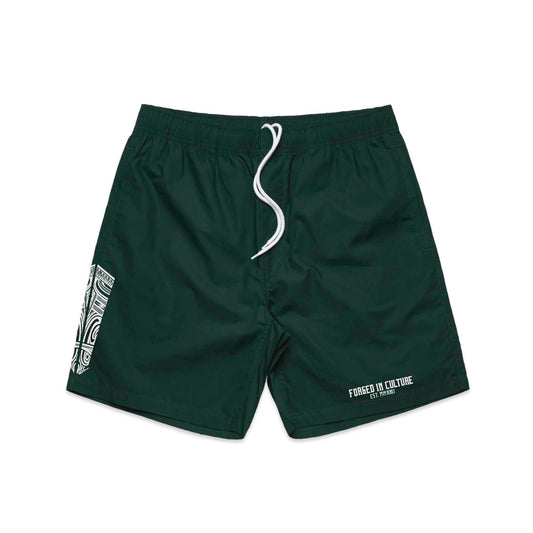 TIKI FOREST GREEN BEACH SHORTS